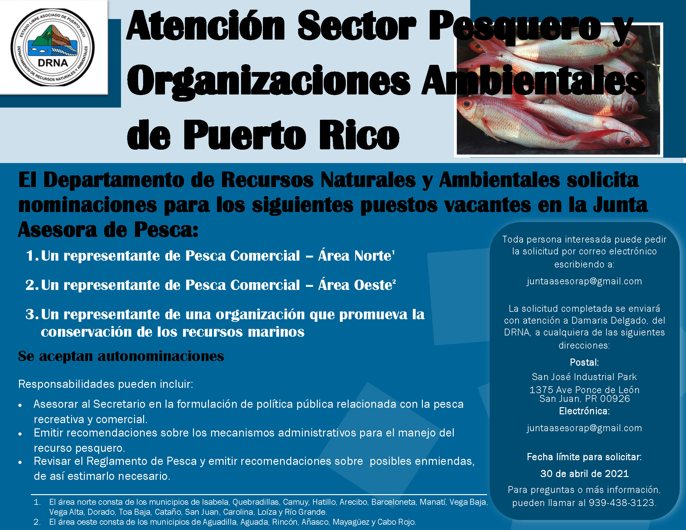 Aviso de solicitud de nominaciones para puestos vacantes en la Junta Asesora de Pesca