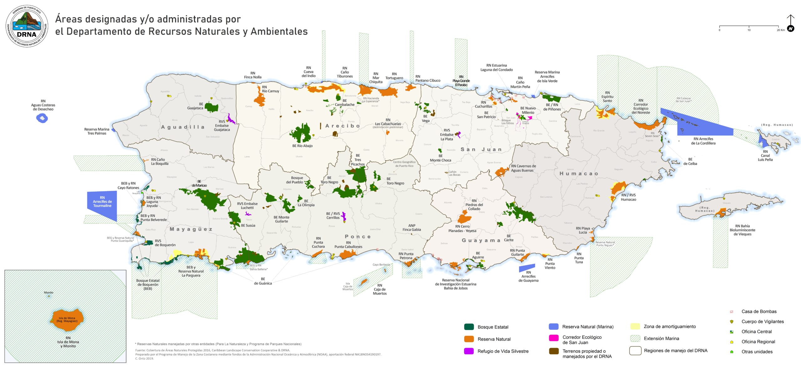 Mapa de áreas administradas por el DRNA
